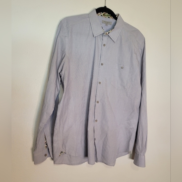 Ted baker size 5 us size xl blue/white tiny checkered print button up shirt - Picture 1 of 8